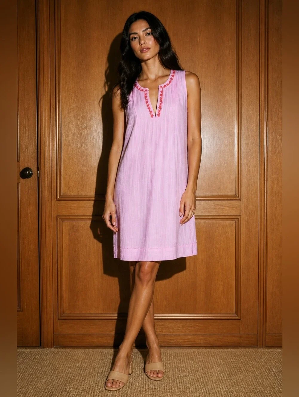 Tommy Bahama Pink Sleeveless Embroidered Chemise